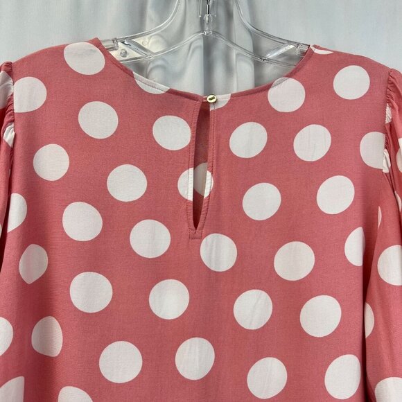 Loft Long Sleeve Polka Dot Shift Dress Pink/White Womens Size Medium Above Knee - Picture 6 of 9